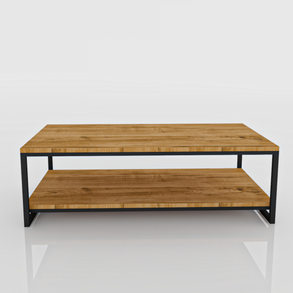 table basse en bois massif et en métal